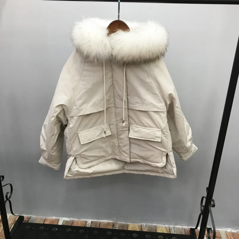 Стиль, Южная Корея Dongdaemun, короткий пуховик, женский корейский стиль, толстый, свободный, трапециевидный вариант, большой меховой воротник