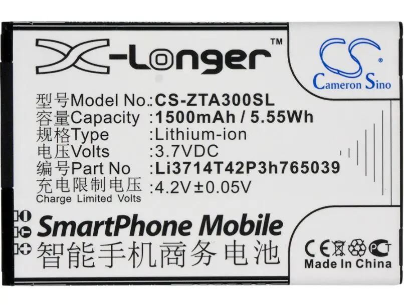 Cameron sino 1500 мА/ч, Батарея для zte AF3 AF5 лезвие A3 A5 C341 T220 T221 T230 Li3714T42P3h765039 мобильный, смартфон, Батарея