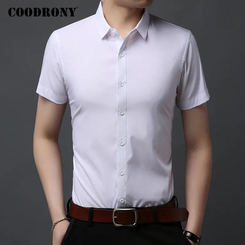 COODRONY Brand Men Shirt Classic Pure Color Camisa Masculina Spring Summer Short Sleeve Business Casual Shirts Plus Size C6023S