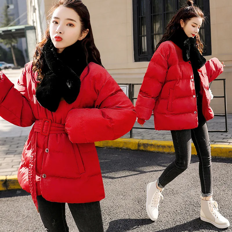 

Slim Fit Mid-length Slimming Simple Solid Color Elegant Warm Cotton Coat 2018 Winter New Style