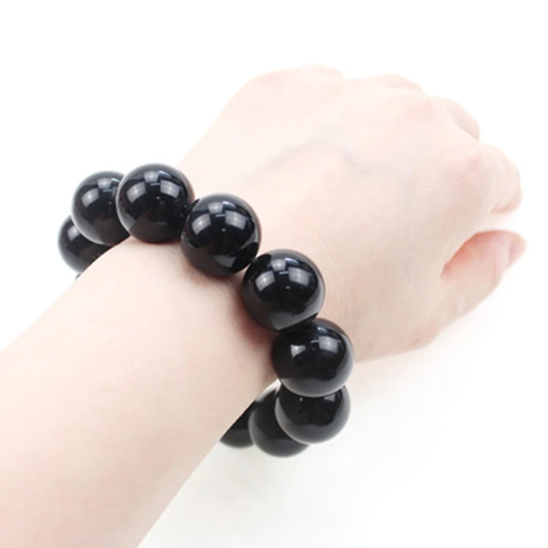 

VOJEFEN Men,Women's 18mm Energy Bracelet Link Wrist Energy Stone Black Red Agate Round Bead Bracelet