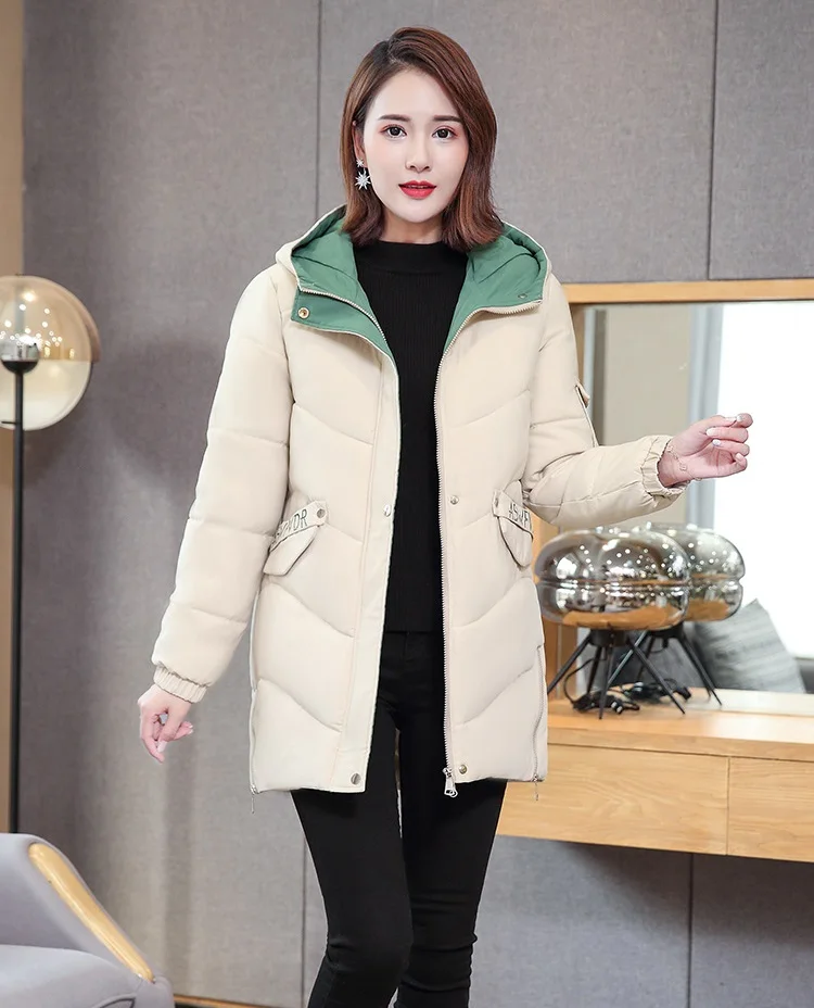 Новое модное женское зимнее пальто с капюшоном Длинная тонкая теплая куртка пуховик с хлопковой подкладкой верхняя одежда парки Женская одежда AA1012 - Цвет: Beige