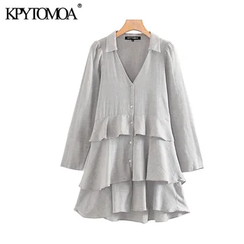 

Vintage Sweet Ruffled Irregular Shirt Women 2020 Fashion V Neck Puff Long Sleeve Female Blouses Chic Tops