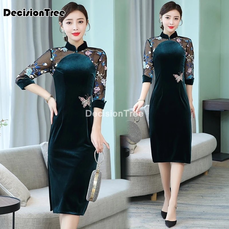 2022 lace evening dresses qipao women chinese traditional dress cheongsam gown qipao chinese dress elegant lady party dress