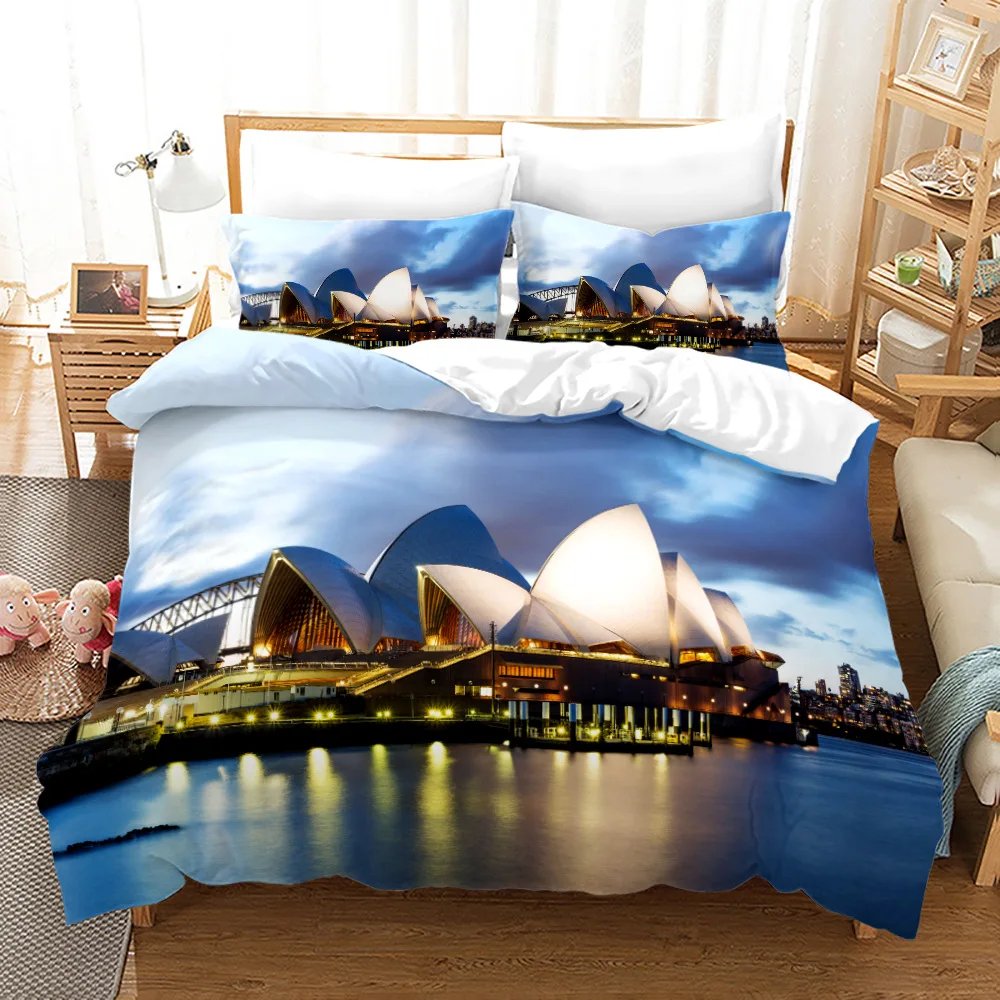 Luxury Famous Building Bedding Set European American Style Duvet Cover Set Quilt Cover Set Pillowcases Twin Queen King Sizes single duvet Bedding Sets