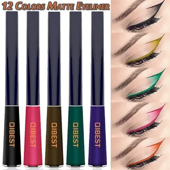 

QIBEST 12 Color Eyeliner Liquid Waterproof Easy To Wear Make Up Matte Eye Liner Blue Red Green White Gold Brown Eyliner Colored