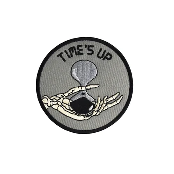 

Skeleton Time is Up Embroidery Iron on Patch Applique Sew Badge Craft Embroidered DIY For Jeans Jacket Bags Clothing Decoration