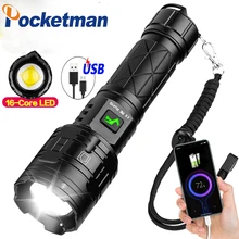 

Powerful XHP160 LED Flashlight Tactical brightest 16 Core USB Rechargeable Waterproof Torch Hand Light Outdoor Camping Emergency