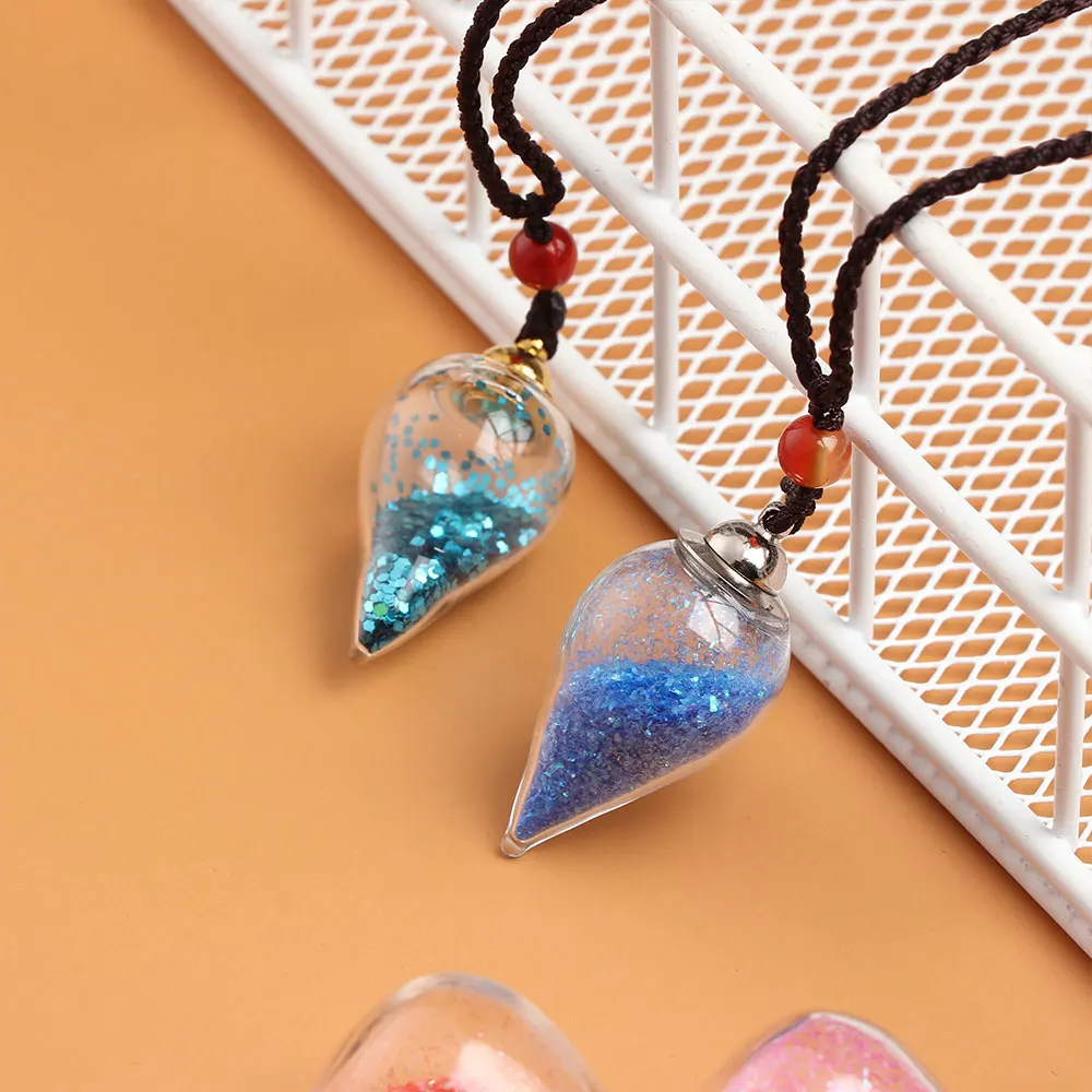 New Glaze Vial Necklace Openable Water Drop Heart Shape Perfume Bottle Pendant Steel Chain Necklace Oil Diffuser Vial Jewelry