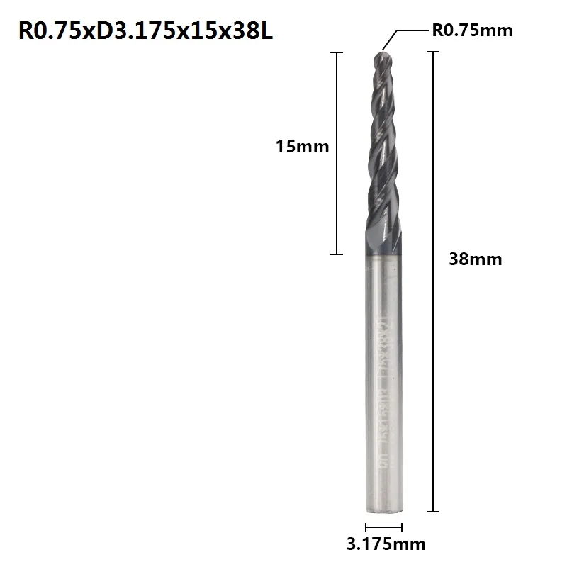 XCAN 1pc R0.25-R2.0 TiAIN Coating 2 Flute Tapered Ball Nose End Mill CNC Router Bit Carbide Milling Cutter Wood Engraving Bit - Cutting Edge Length: R0.75xD3.175x15x38L