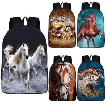 

Elegant animal horse print backpack for teenager boys girls children school bags laptop backpack women men daypack rucksack