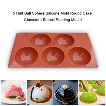 

5 Half Ball Sphere Silicone Mold Round Cake Chocolate Stencil Pudding Mould