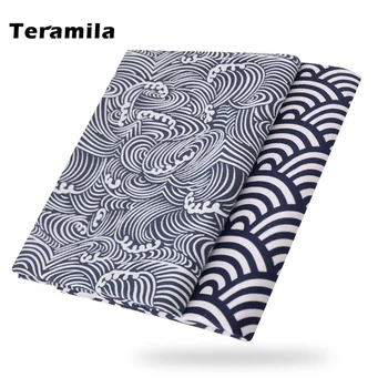 Teramila-Costura artesanal retro para ropa de cama, labor de retazos de tela de 100% algodón por metro, color nubes azul oscuro