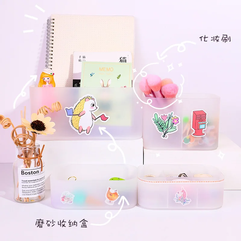 Small White PP Material Stationery Holder Kawaii Half Transparent Washi Tape Organizer Box Pen Holders