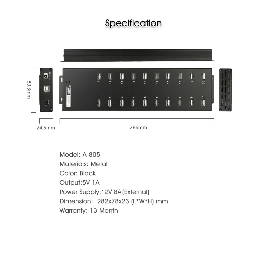 Sipolar 20 порт USB 2,0 Зарядное устройство концентратор 1A выход зарядная станция с 12V8A мощность dapter для samsung HW Galaxy S7/S6/Edge чехол для телефона