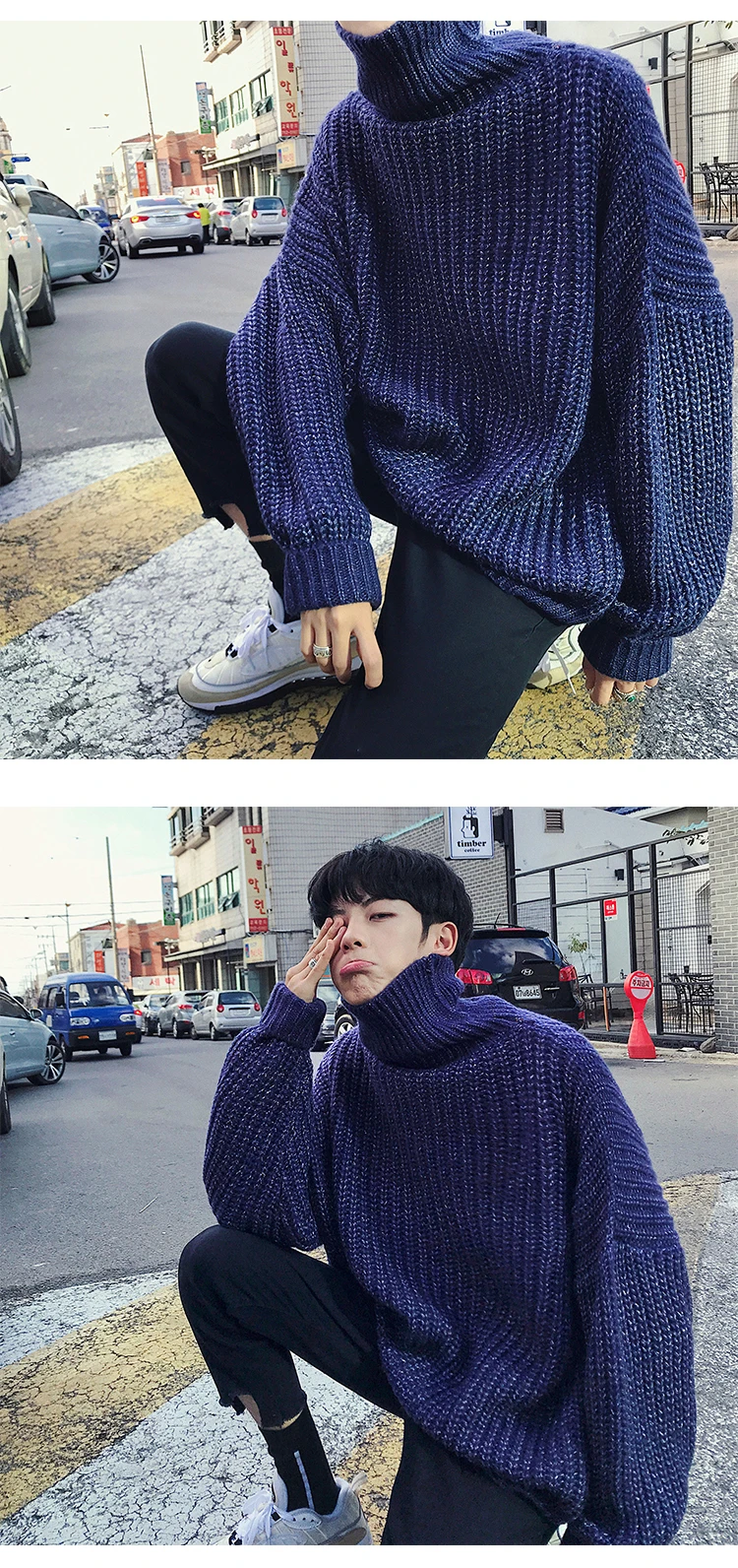 Winter New High Collar Sweater Men's Warm Fashion Solid Color Casual Knit Sweater Man Wild Loose Long Sleeve Pullover Men