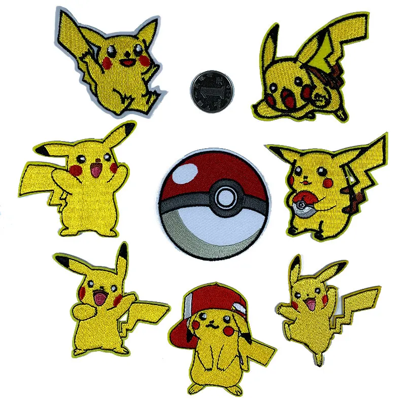 4"  inch Pokemon pikachu red anime fabric applique iron on character 