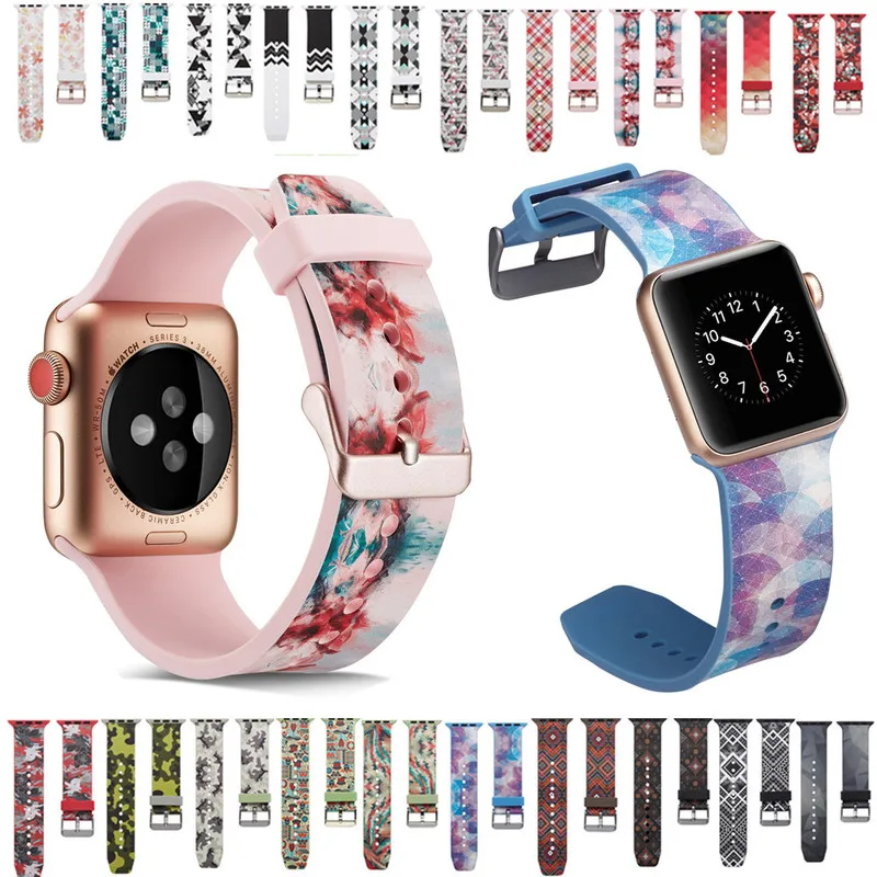 Силиконовый ремешок для Apple Watch 5 4 3 2 1 забавный браслет с мультяшным принтом