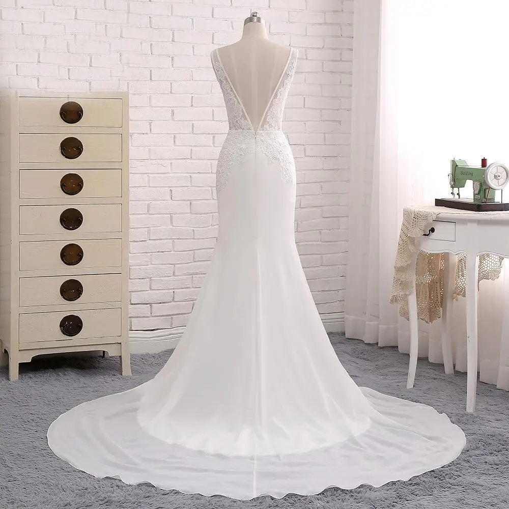 Vestidos De Noiva Новые простые кружевные свадебные платья трапециевидной формы с v-образным вырезом Сетчатое Свадебное Платье Vestidos De Noiva Em Cetim индивидуальные платья