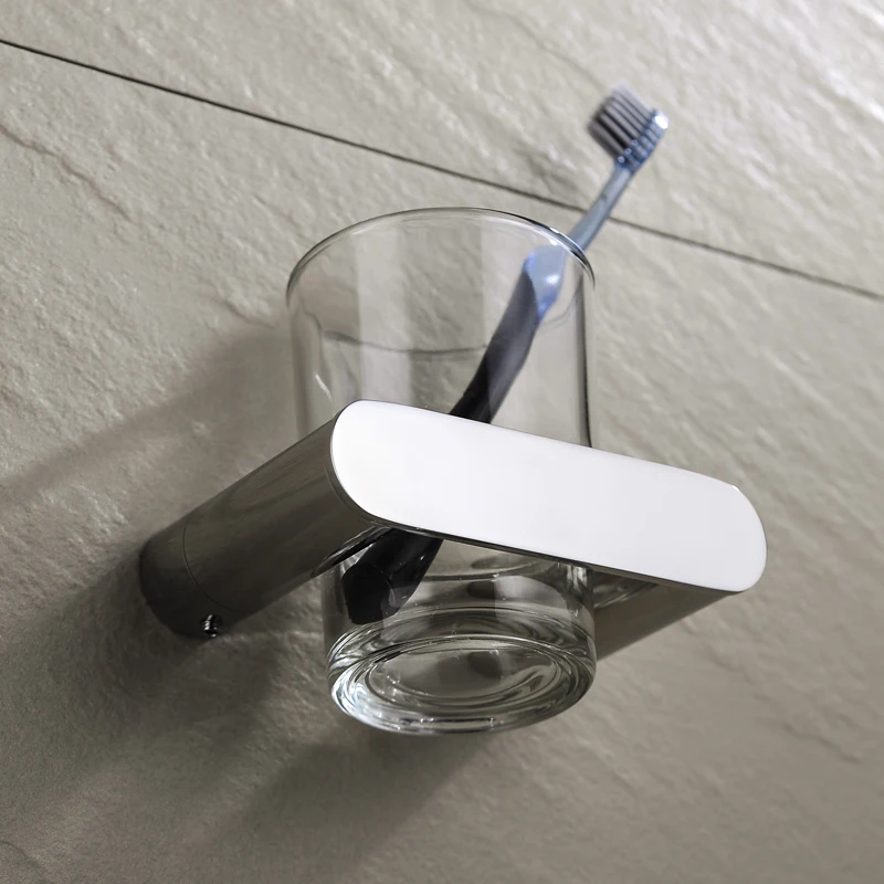 Polish Stainless Steel With Glass Cup Wall Mounted Toothbrush Holder Hotel Home Accessories Bathroom Bracket