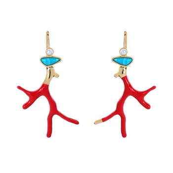 

5pair Creative Fashion enamel earrings temperament wild Imitation coral stud earrings trend personality earrings R-19