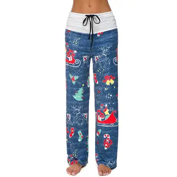

2019 Women's Pants Loose Christmas Floral Print Drawstring Casual Wide Leg Pants Female Autumn Trousers Long Sweatpants Plus Siz