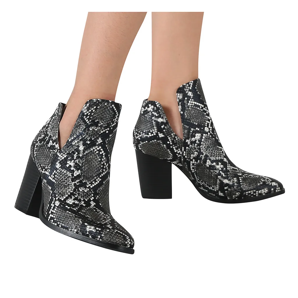 Осенние женские осенние ботинки с острым носком на высоком каблуке обувь со змеиным принтом ботинки большого размера botas mujer invierno/женские зимние ботинки