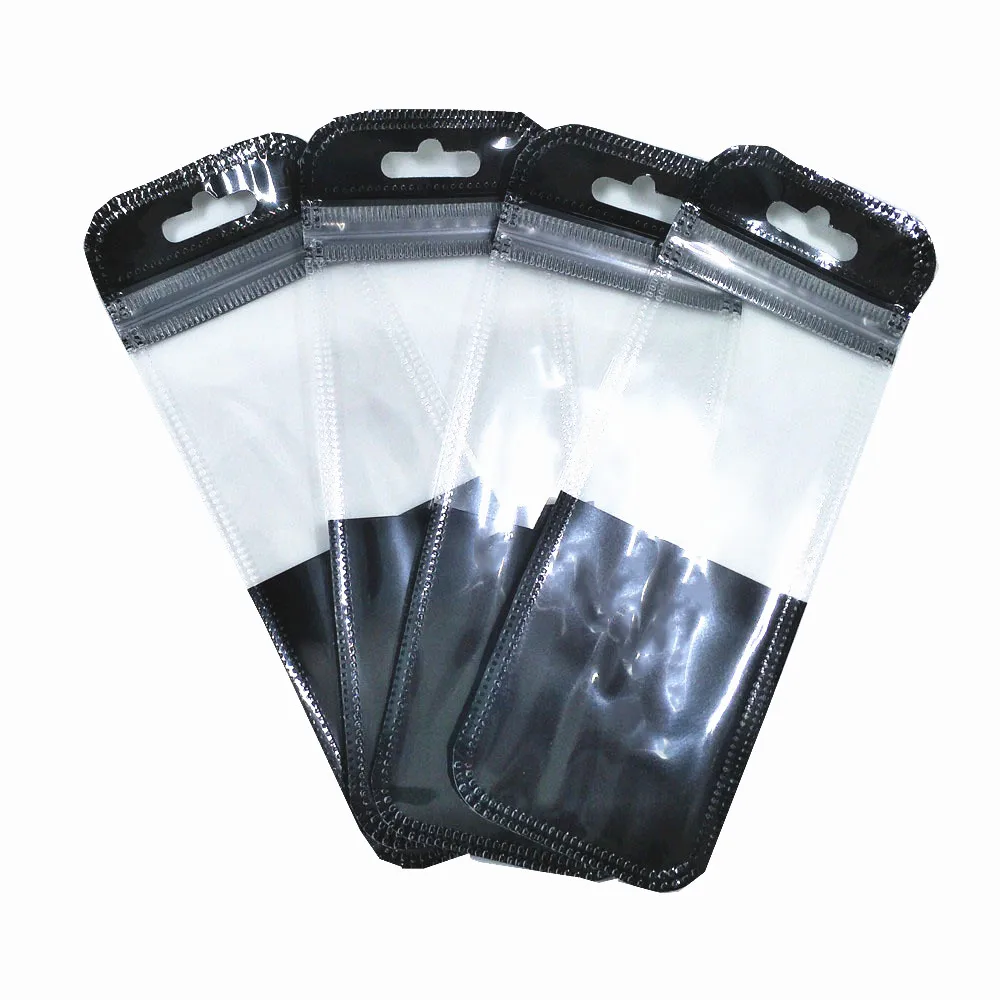 

200Pcs Clear Black Plastic Ziplock Package Bag with Hang Hole Data Line Electronic Supply Storage Bags Reclosable Zipper Pouches