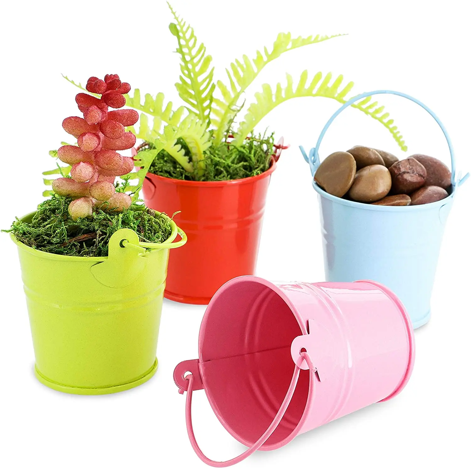 

Small Metal Buckets Mini Plant Pot Garden for Party Favor, Wedding, Candy Box, Votive Candles, Mini Plant Pot Garden Container