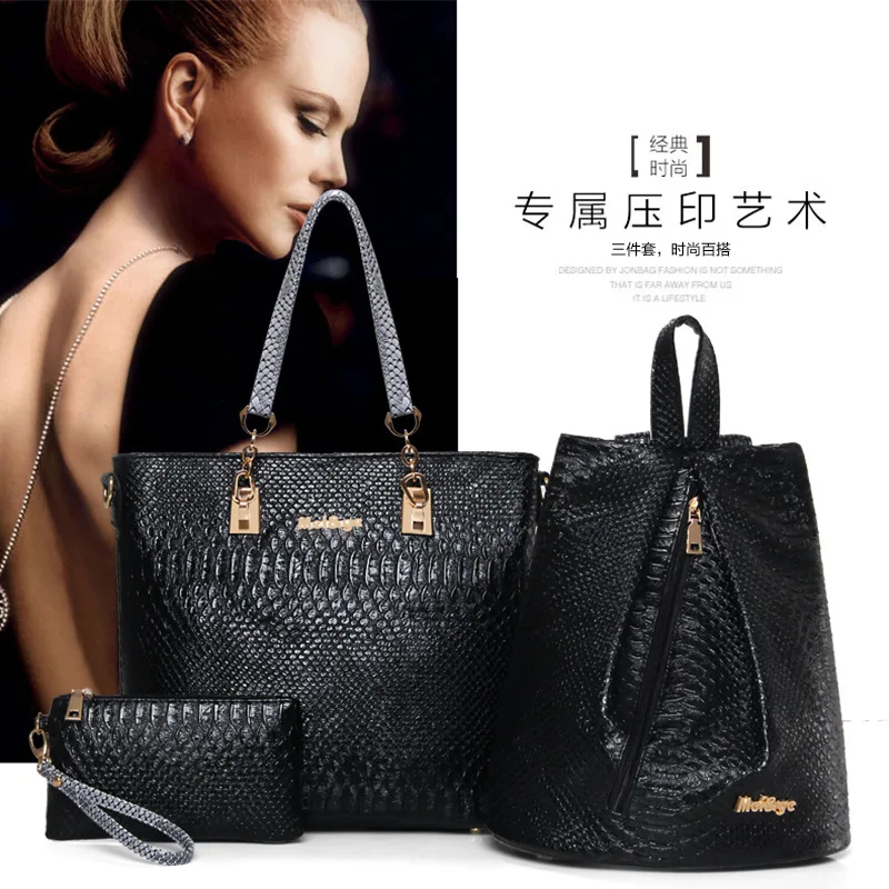 

2019 Korean-style New Style Fashion Shoulder Picture WOMEN'S Bag Large Capacity Three-piece Set Hand Shoulder Bag Shell Bag Purs