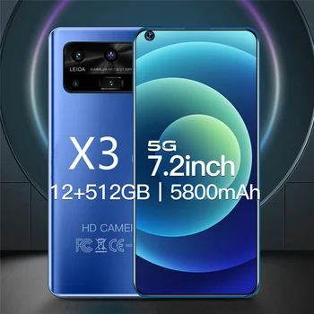 Smartphone Android X3 12GB 512GB Celulares Octa Core HD Camera 7.2"  Telephone 5800mAh Global Version 4G 5G Mobile Cell phones 1