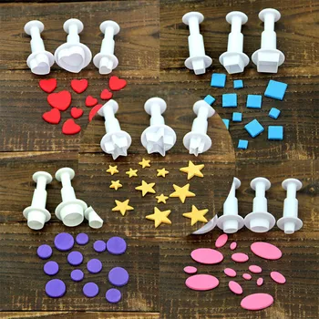 

3Pcs/Set Fondant Cookie Cake Cutter Ejector Stamp Plunger Mold Embossed Star Heart DIY Kitchen Baking Cake Decorating Tools