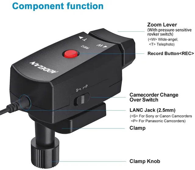 Controller Zoom LANC Per Videocamera Sony Canon - Telecomando Con Cavo 2.5mm