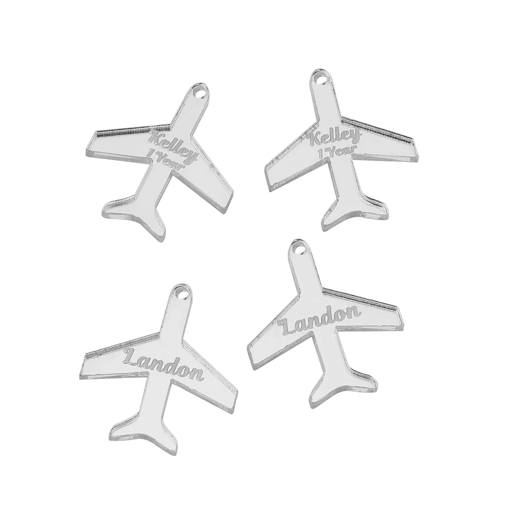 

100Pcs Personalized Engraved Aircraft Tags Acrylic Lettering Name Logo Chocolate Tag Baby Shower Baptism Wedding Decor Favor