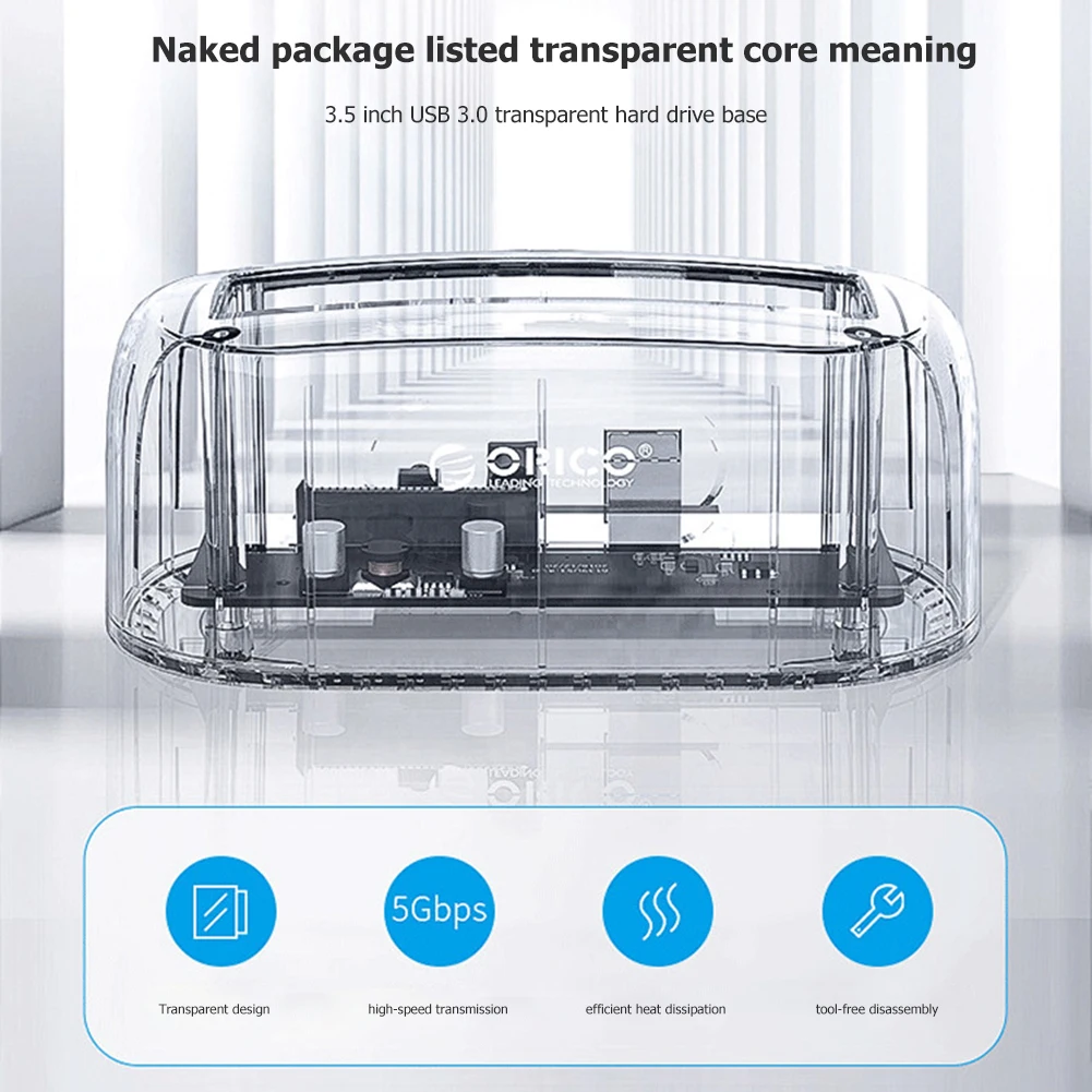 ORICO 6139U3 Hard Drive Dock Station Transparent USB3.0 Type-B to SATA Hard Disk Adapter 2.5/3.5 inch SATA HDD SSD Station