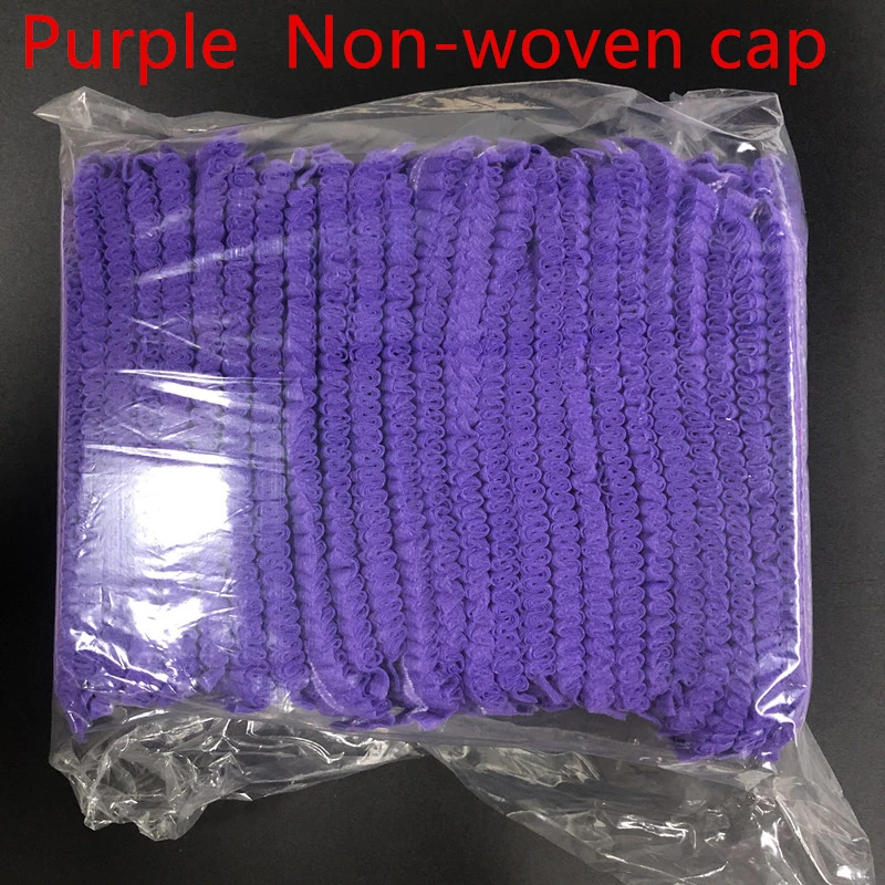 Purple Non-woven cap 100 шт Двойная лента Нетканые одноразовые шапочки для душа плиссированные Анти-пыль шляпа для женщин и мужчин для ванны для спа-салона Аксессуары для красоты - Цвет: Purple Non-woven cap