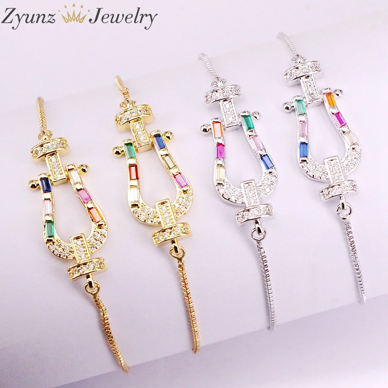 10 шт., модные регулируемые горки цепи ювелирные изделия Кристалл циркония красочные CZ Радуга мульти браслеты микро Pave CZ ювелирные изделия