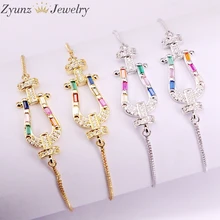 10 шт., модные регулируемые горки цепи ювелирные изделия Кристалл циркония красочные CZ Радуга мульти браслеты микро Pave CZ ювелирные изделия