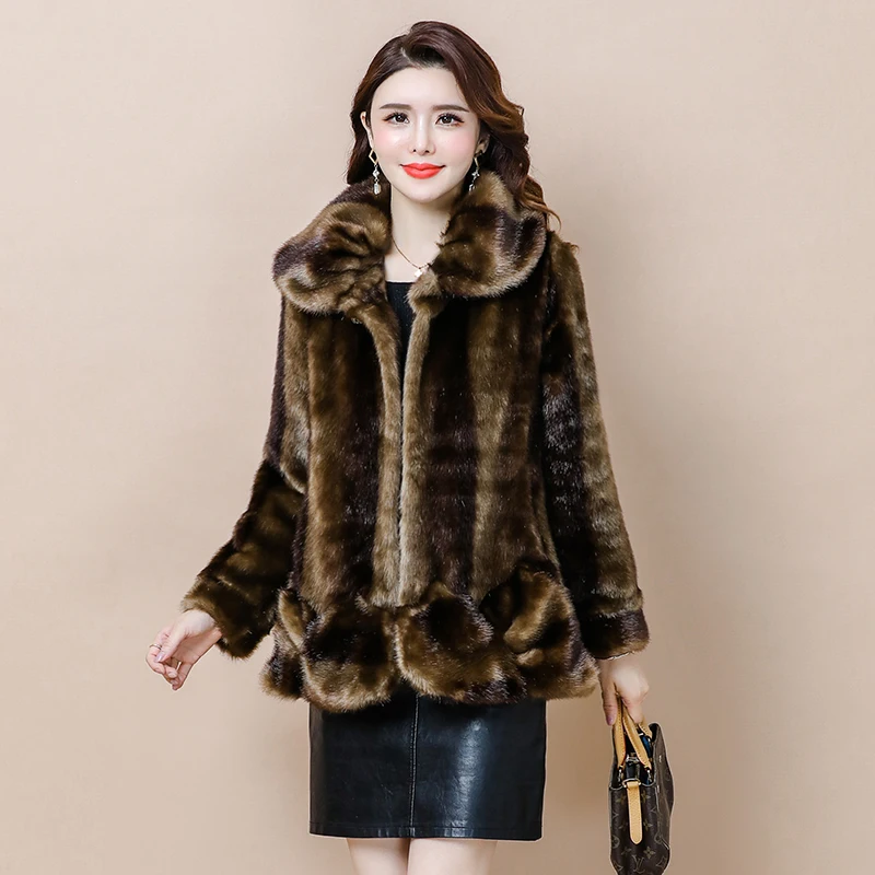 HANZANGL Luxury Plus Size Women Mink Fur Coat Winter Long Sleeve Warm Fur Jacket Women Clothes Free shipping