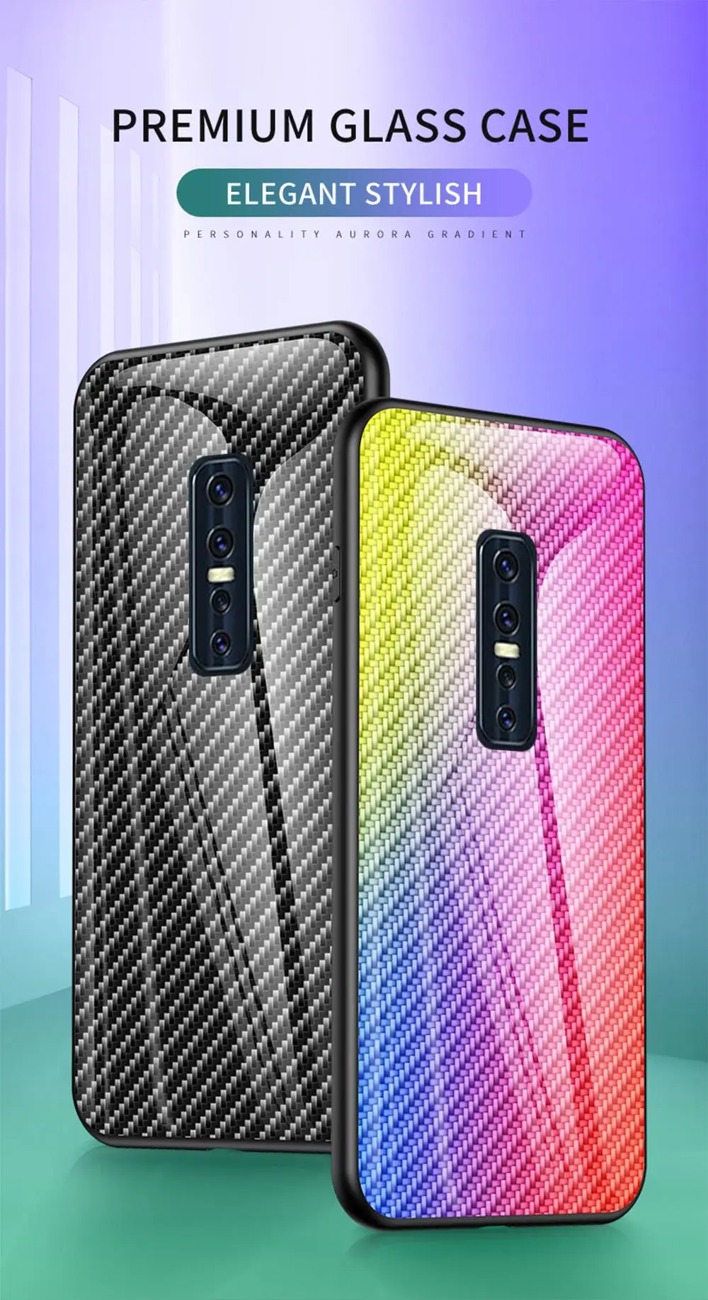 Модный чехол для Vivo V17 Pro, чехол для задней панели телефона 6,4" для Vivo V17 Pro, чехол из углеродного волокна с текстурой стекла, гибридный мягкий силиконовый чехол