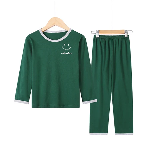 Хлопковая детская одежда г. Осенняя одежда для сна с длинными рукавами для девочек Повседневные детские пижамы, Симпатичные пижамные комплекты для мальчиков Рождественский подарок - Цвет: CT hui B shenlv