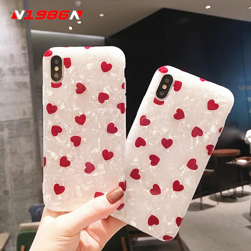 

N1986N Dream Shell Pattern For iPhone 6 6s 7 8 Plus X XR XS Max Phone Case Fashion Lovely Love Heart Soft IMD Case For iPhone X