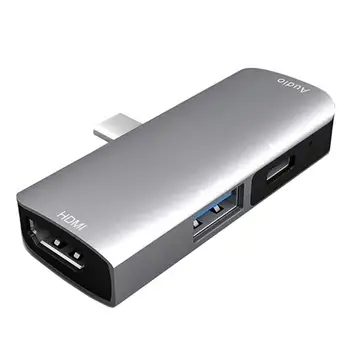 

4 In 1 Aluminum Type C Mobile Hub Adapter With USB C PD Charging 4K HDMI 3.5 Mm Headphone Jack Charger For 2018 Pad Pro #Y2