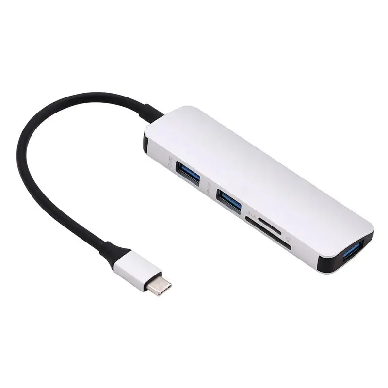 Полностью алюминиевый USB C концентратор type-C на 3 порта USB 3,0 концентратор TF кард-ридер конвертер кабель для ноутбука type C концентратор адаптер - Цвет: Silver