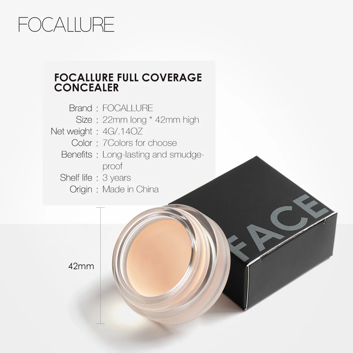 Concealer Cream FOCALLURE Waterproof Full Coverage Long-lasting Oil-control Moisturizing Lightweight Foundation Makeup Cosmetics