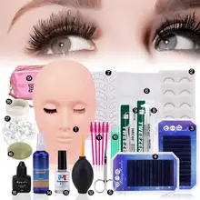22 em 1 kit de treinamento de extensão de cílios falsos prática modelo cabeça olho almofadas pinças anel de cola escova enxertia cílios ferramentas kit