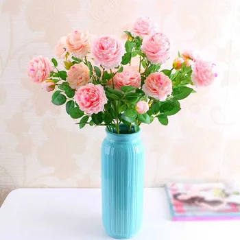 

European Core-Spun 3 Head Peony Silk Artificial Flowers Western Rose Fake Flower Wedding Home Decoration