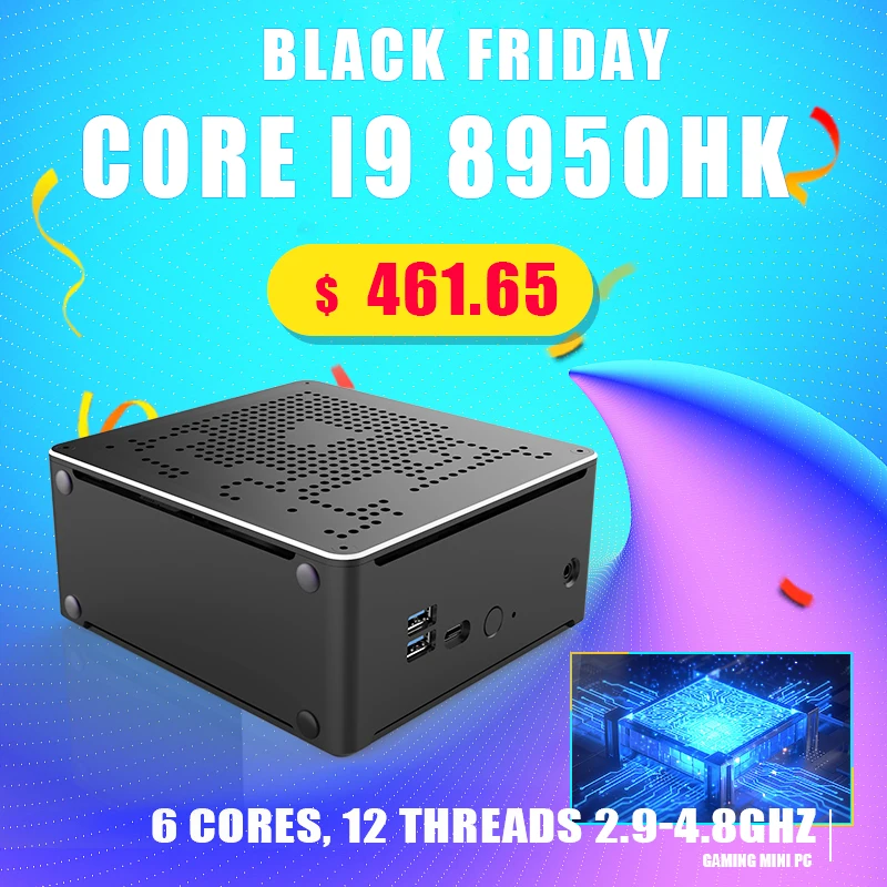 Игровой Мини ПК Intel Core i9 8950HK 6 ядер 12 ниток 4 ГГц UHD графика 630 NUC компьютер HDMI DP 2 * LANS