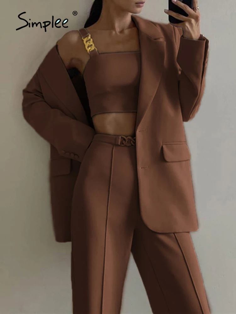 Simplee High Street Chain Straps Crop Top Women Pant Set Sexy Square