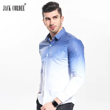 

JACK CORDEE Brand Fashion Men Shirt White Gradient Design Slim Fit Shirt Men Casual Long Sleeve Dress Shirts Camisa Masculina